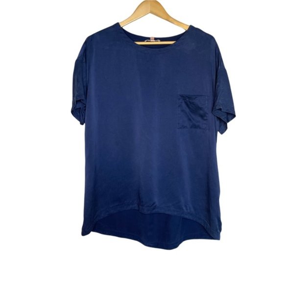 Lunya Oversized Washable Silk Sleep Lounge Tee Navy Blue - Picture 2 of 3